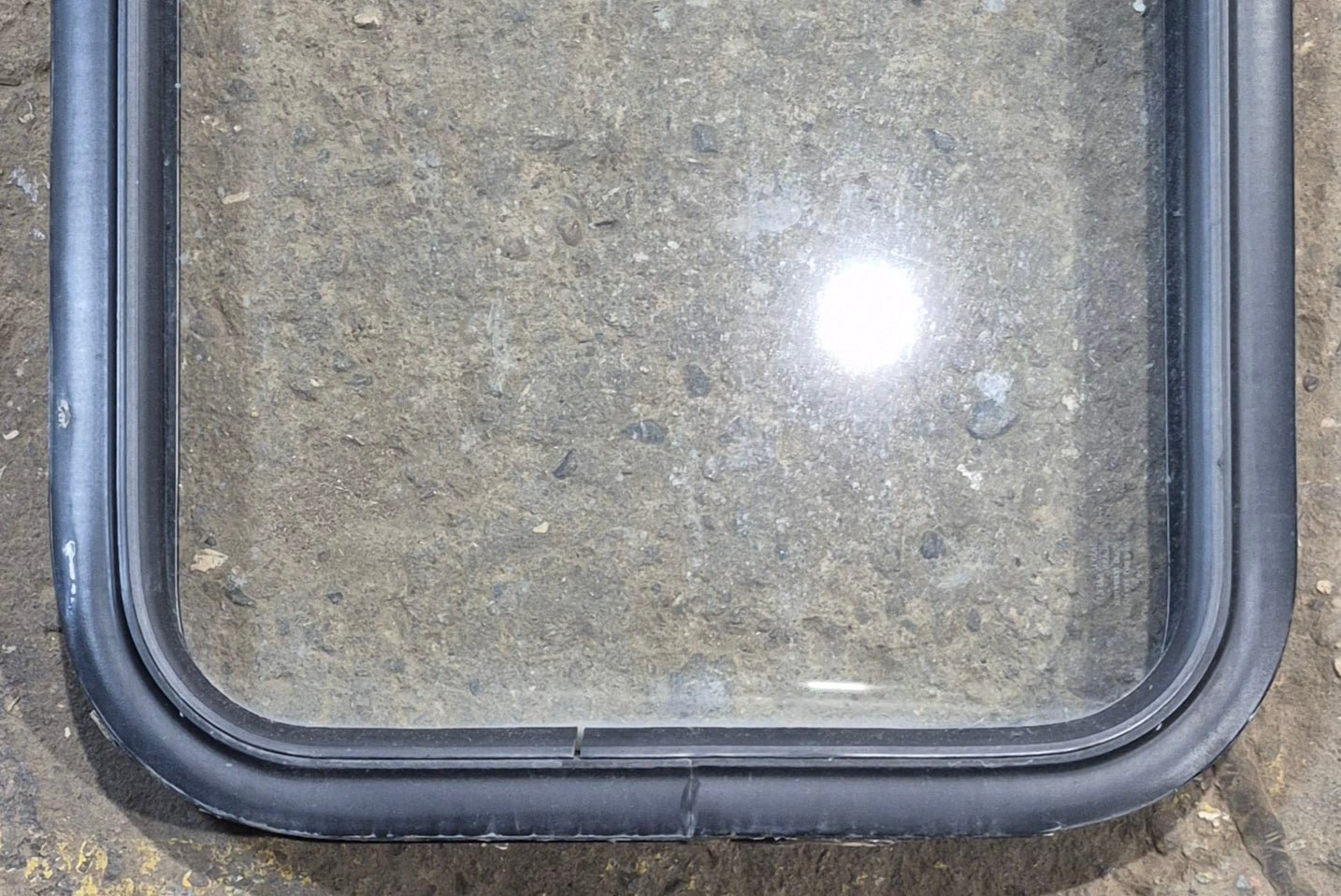 Used Black Radius Non Opening Window : 17 1/4" W x 21 1/2" H x 1 7/8" - Young Farts RV Parts