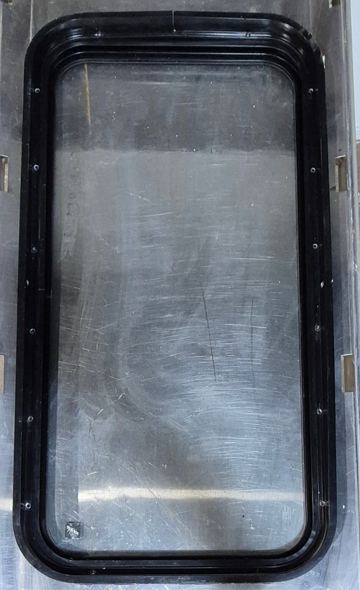 Used Black Radius Non Opening Window : 18 1/4" W x 35 3/4" H x 1 3/4" - Young Farts RV Parts