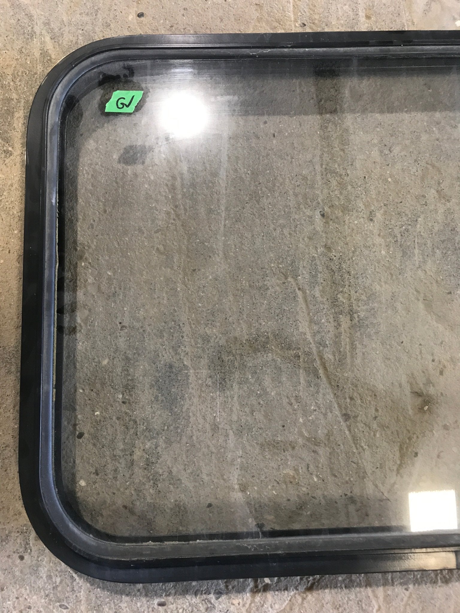 Used Black Radius Non - Opening Window : 32" W X 19 1/2" H X 2" D - Young Farts RV Parts