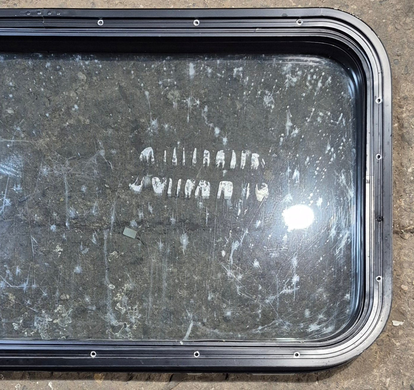 Used Black Radius Non Opening Window : 35 1/2" W x 17 1/2" H x 1 3/4" D - Young Farts RV Parts