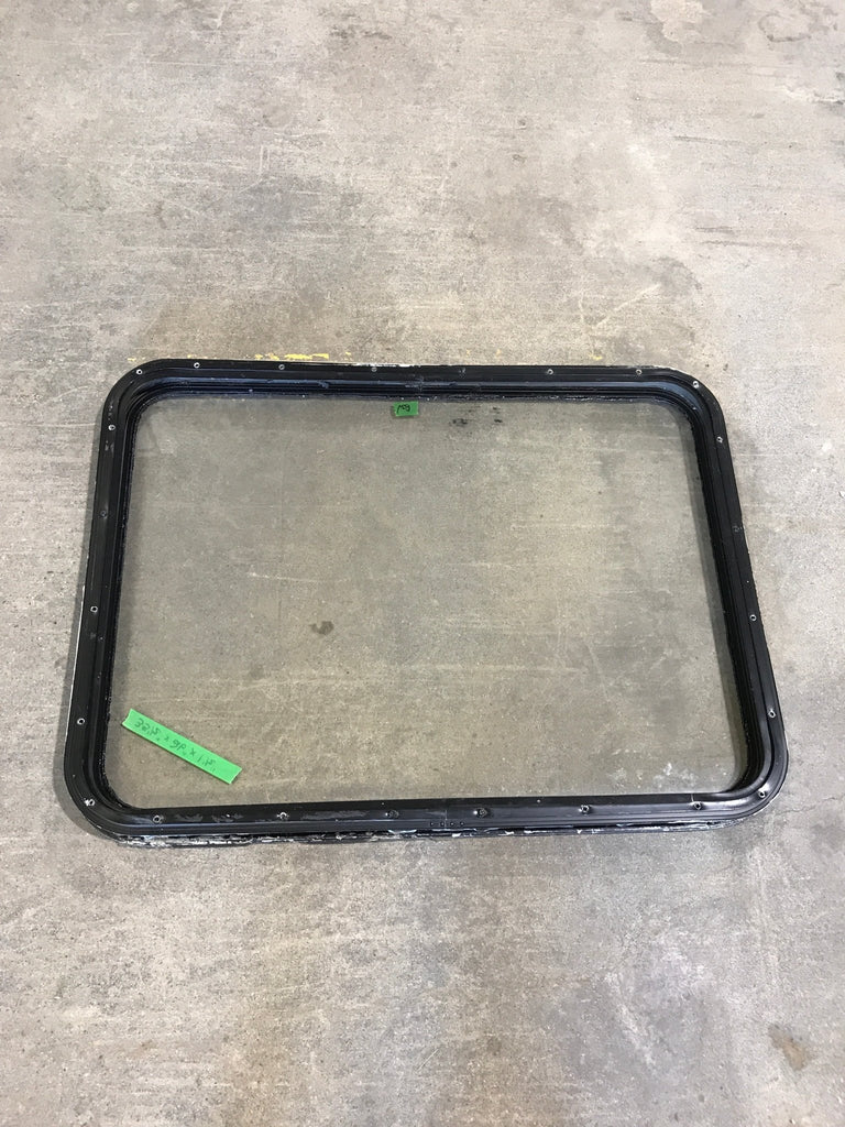 Used Black Radius Non Opening Window : 35 1/2" W x 26" H x 1 1/2" D - Young Farts RV Parts