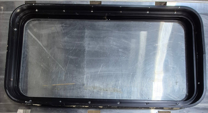Used Black Radius Non Opening Window : 35 3/4" W x 18 1/4" H x 1 3/4" - Young Farts RV Parts