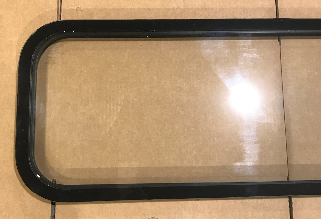 Used Black Radius Non - Opening Window : 39 1/2" W X 13 1/2" H X 1 1/2" D - Young Farts RV Parts