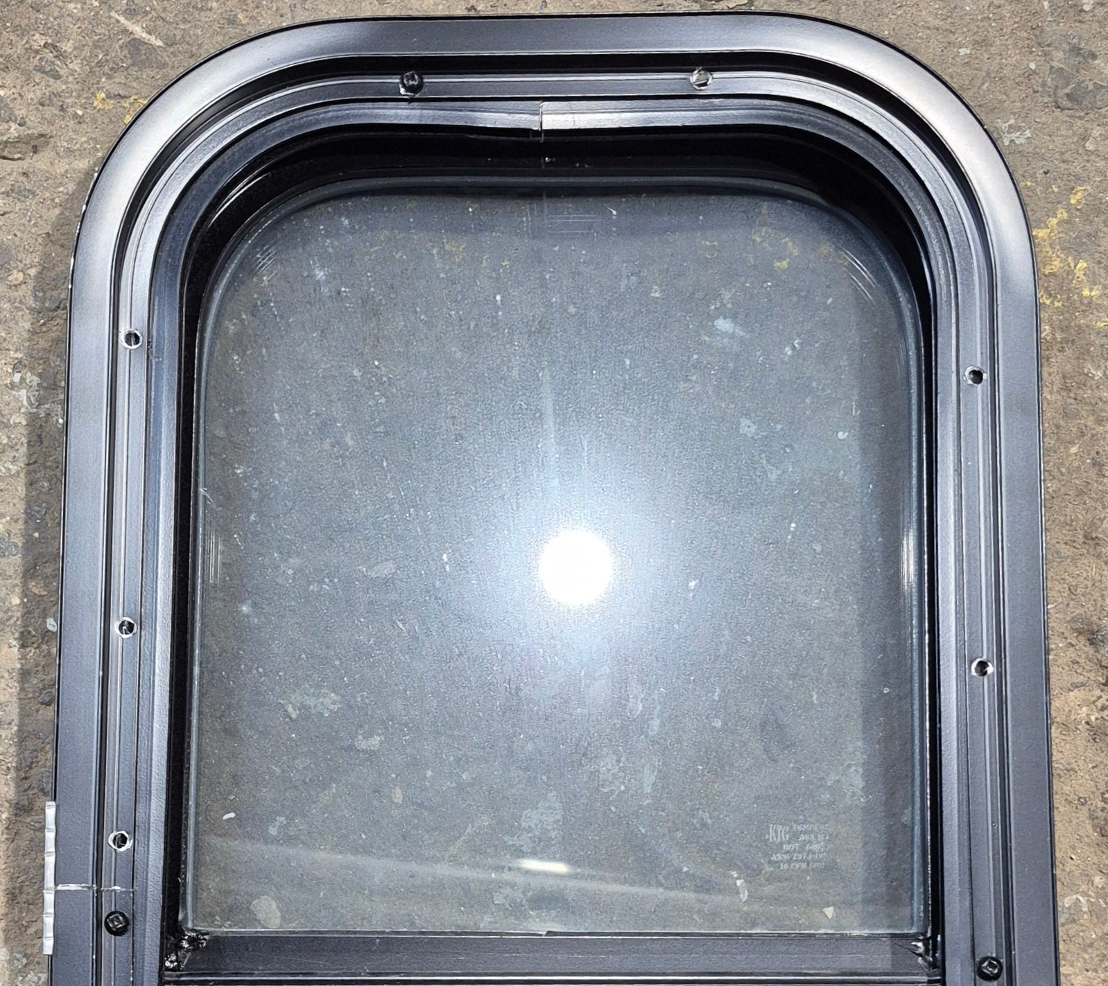 Used Black Radius Opening Window : 11 1/2" W x 21 1/4" H x 1 3/4" D - Young Farts RV Parts