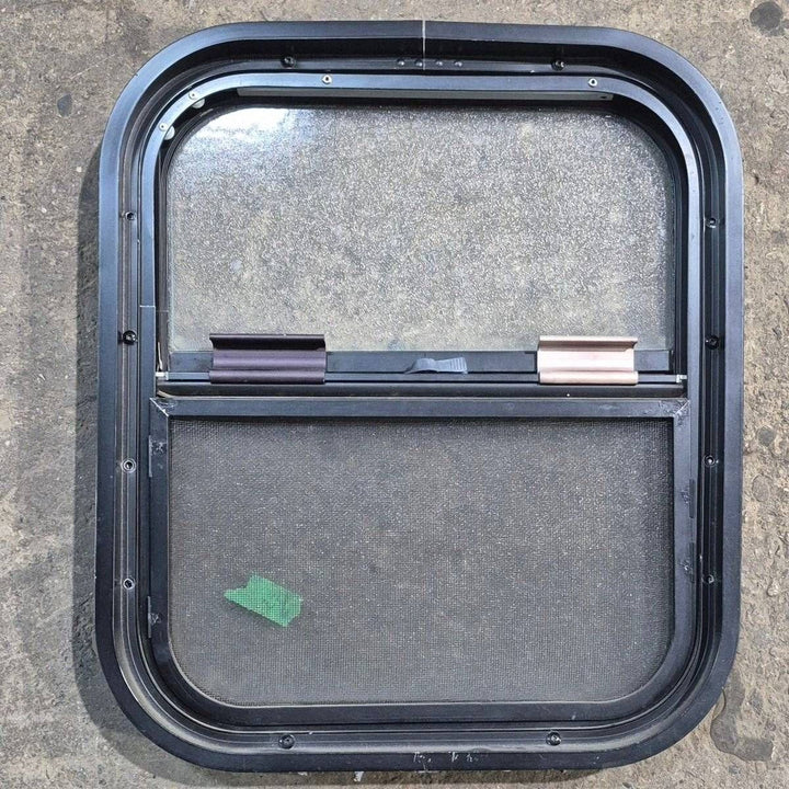 Used Black Radius Opening Window - 15.25 X 17.75 X 1.875 - Young Farts RV Parts