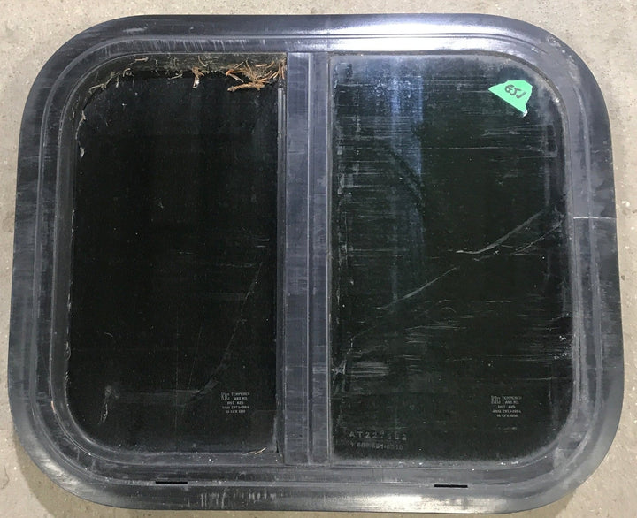 Used Black Radius Opening Window : 17 1/2" W x 14 1/2" H x 1 7/8" D - Young Farts RV Parts