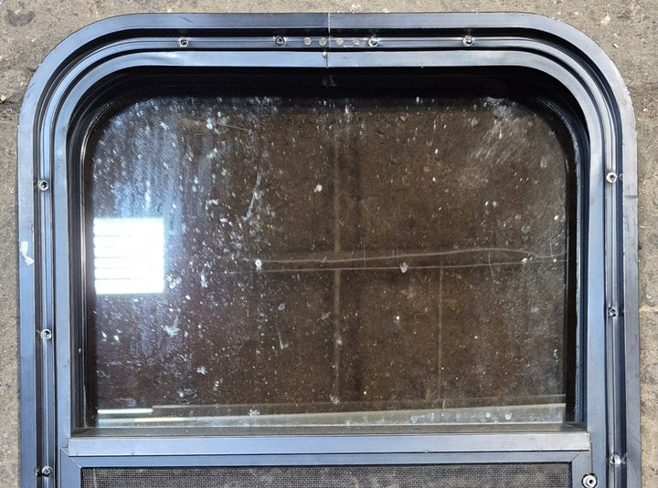 Used Black Radius Opening Window : 17 1/2" W x 21 1/2" H x 2" - Young Farts RV Parts