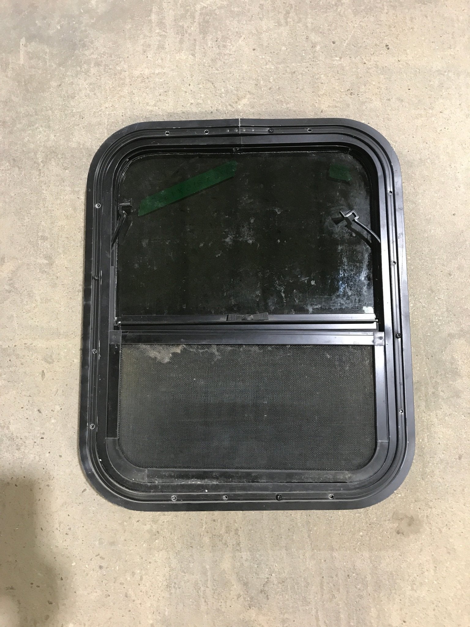 Used Black Radius Opening Window : 17.5" X 21.5" X 1.25" - Young Farts RV Parts