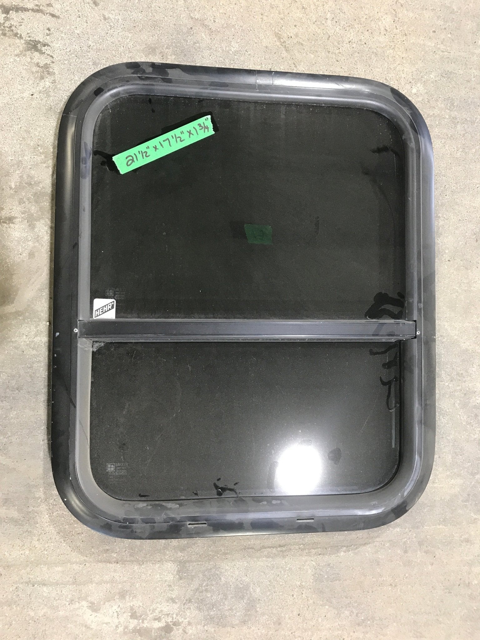 Used Black Radius Opening Window : 21 1/2" W X 17 1/2" H X 1 3/4" D - Young Farts RV Parts