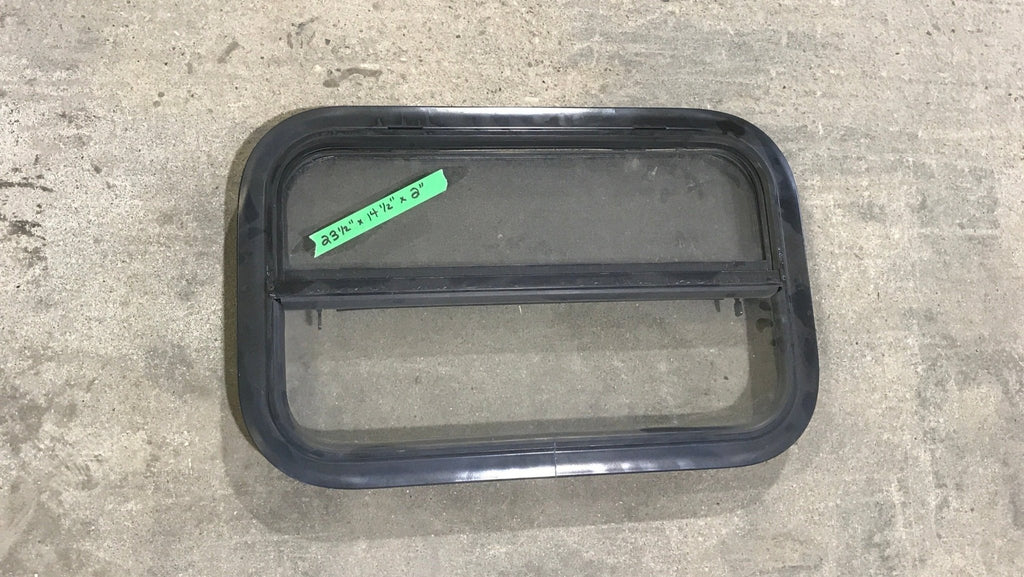 Used Black Radius Opening Window : 23 1/2" W X 14 1/2" H X 2" D - Young Farts RV Parts