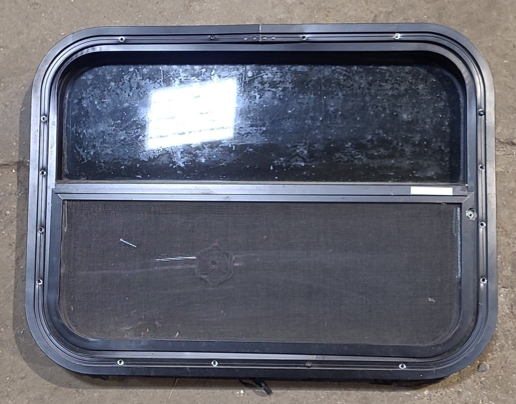 Used Black Radius Opening Window : 23 1/2" W x 17 1/2" H x 1 7/8" D - Young Farts RV Parts