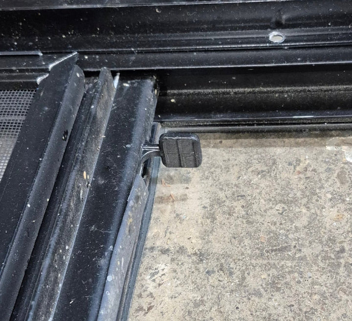 Used Black Radius Opening Window : 23 1/2" W x 21 1/2" H x 1 3/8" - Young Farts RV Parts