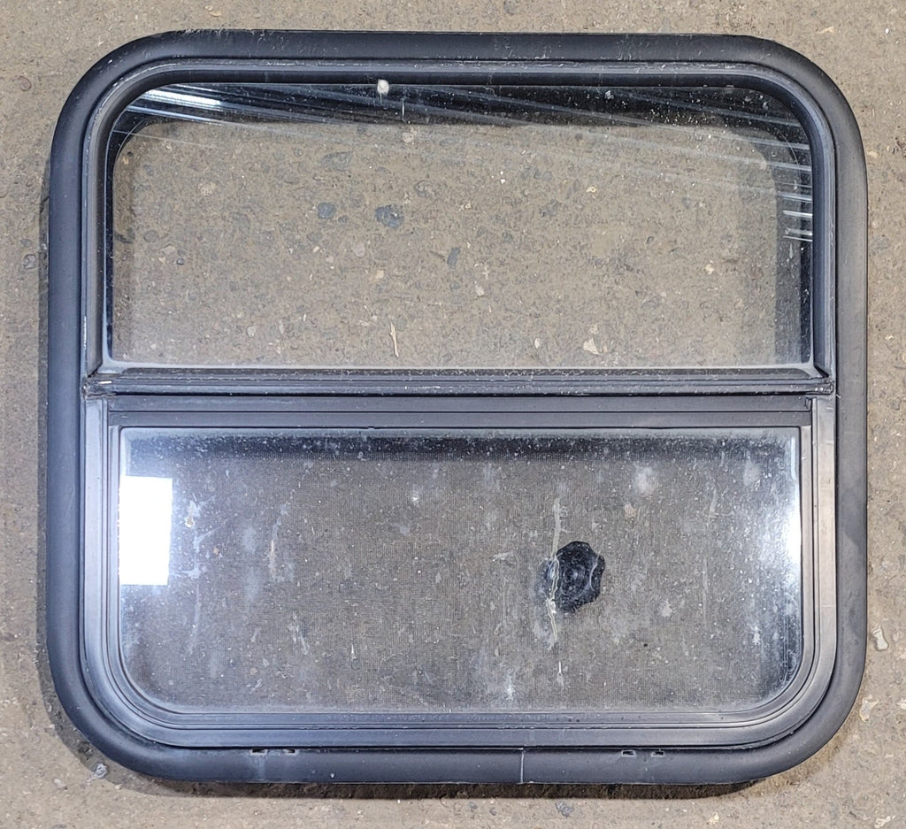 Used Black Radius Opening Window : 23 1/4" W x 21 1/4" H x 1 3/4" - Young Farts RV Parts