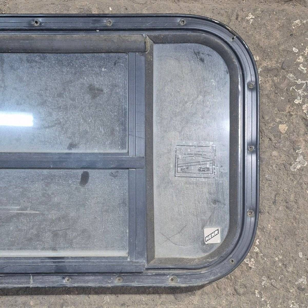 Used Black Radius Opening Window : 23 3/4" X 15" X 1 1/2 - Young Farts RV Parts