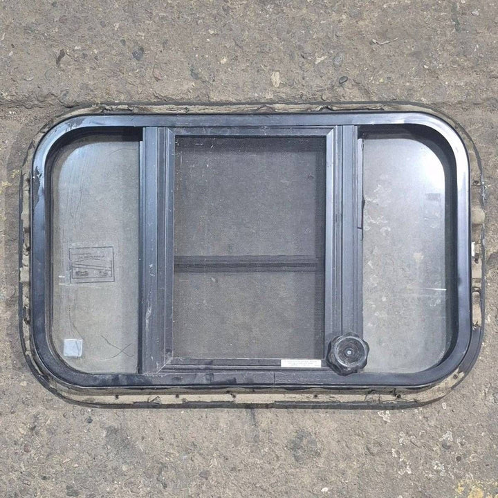Used Black Radius Opening Window : 23 3/4" X 15" X 1 1/2 - Young Farts RV Parts