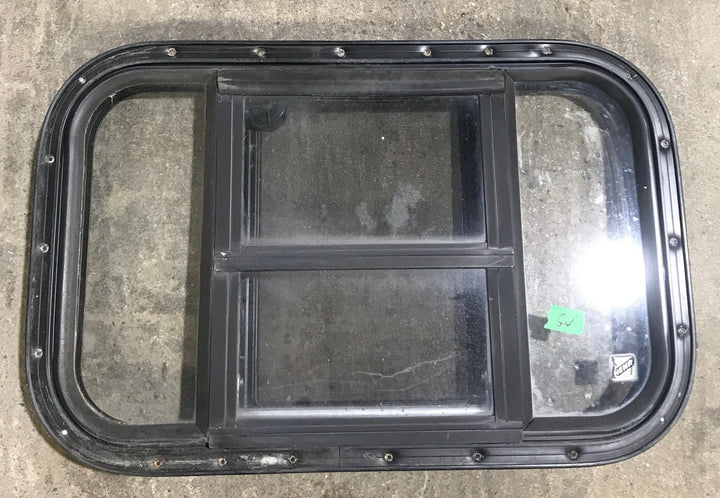 Used Black Radius Opening Window : 24 1/2" W x 16" H x 1 1/2" - Young Farts RV Parts