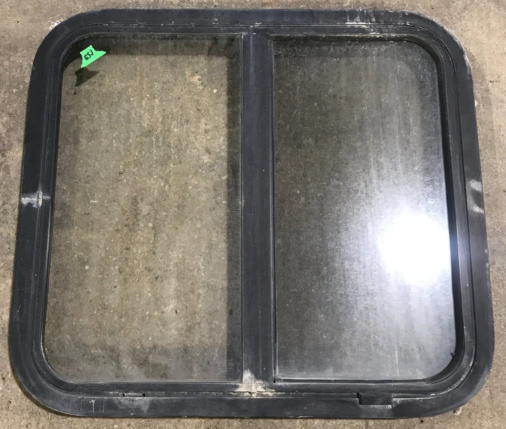 Used Black Radius Opening Window : 24 1/2" W x 21 1/2" H x 1 7/8" D - Young Farts RV Parts