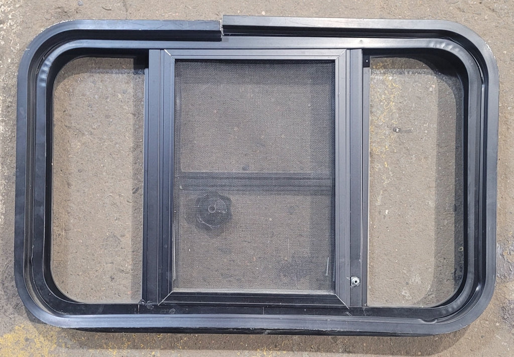 Used Black Radius Opening Window : 25 3/4" W x 16 3/4" H x 1 7/8" D - Young Farts RV Parts