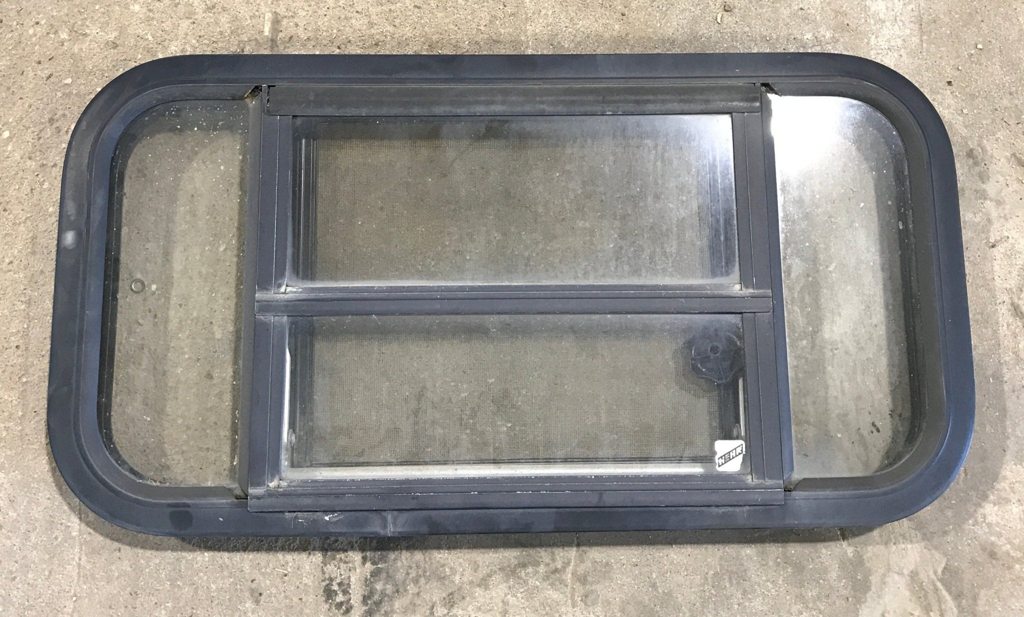 Used Black Radius Opening Window : 29 1/2" W x 14 1/2" H x 2" - Young Farts RV Parts