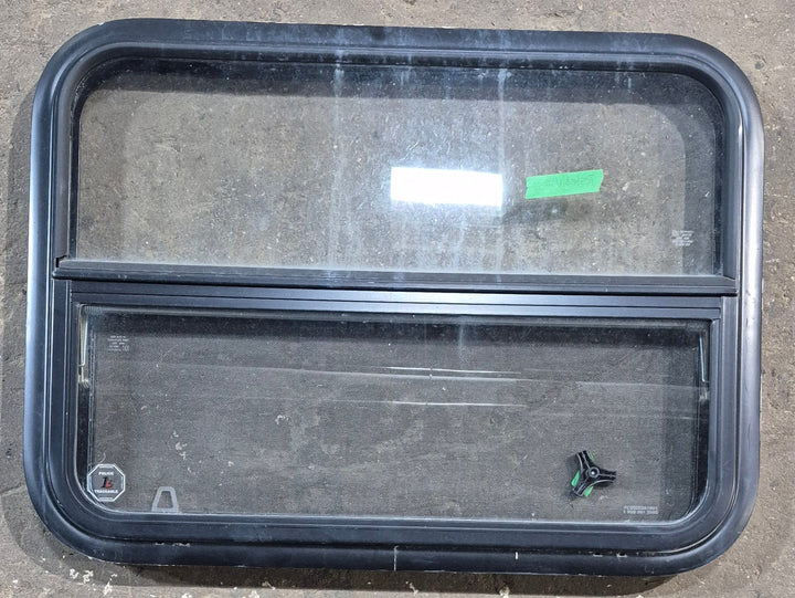 Used Black Radius Opening Window : 29 1/4" W x 21 1/4" H x 1 1/4" D - Young Farts RV Parts