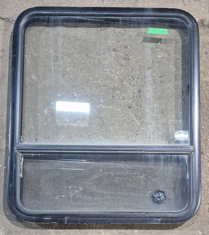 Used Black Radius Opening Window : 29 1/4" W x 34 1/2" H x 1 7/8" D - Young Farts RV Parts