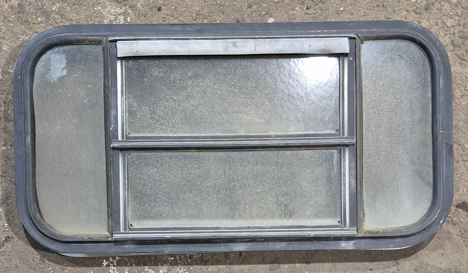 Used Black Radius Opening Window : 30 1/4" x 14 7/8" x 1 3/4" D - Young Farts RV Parts