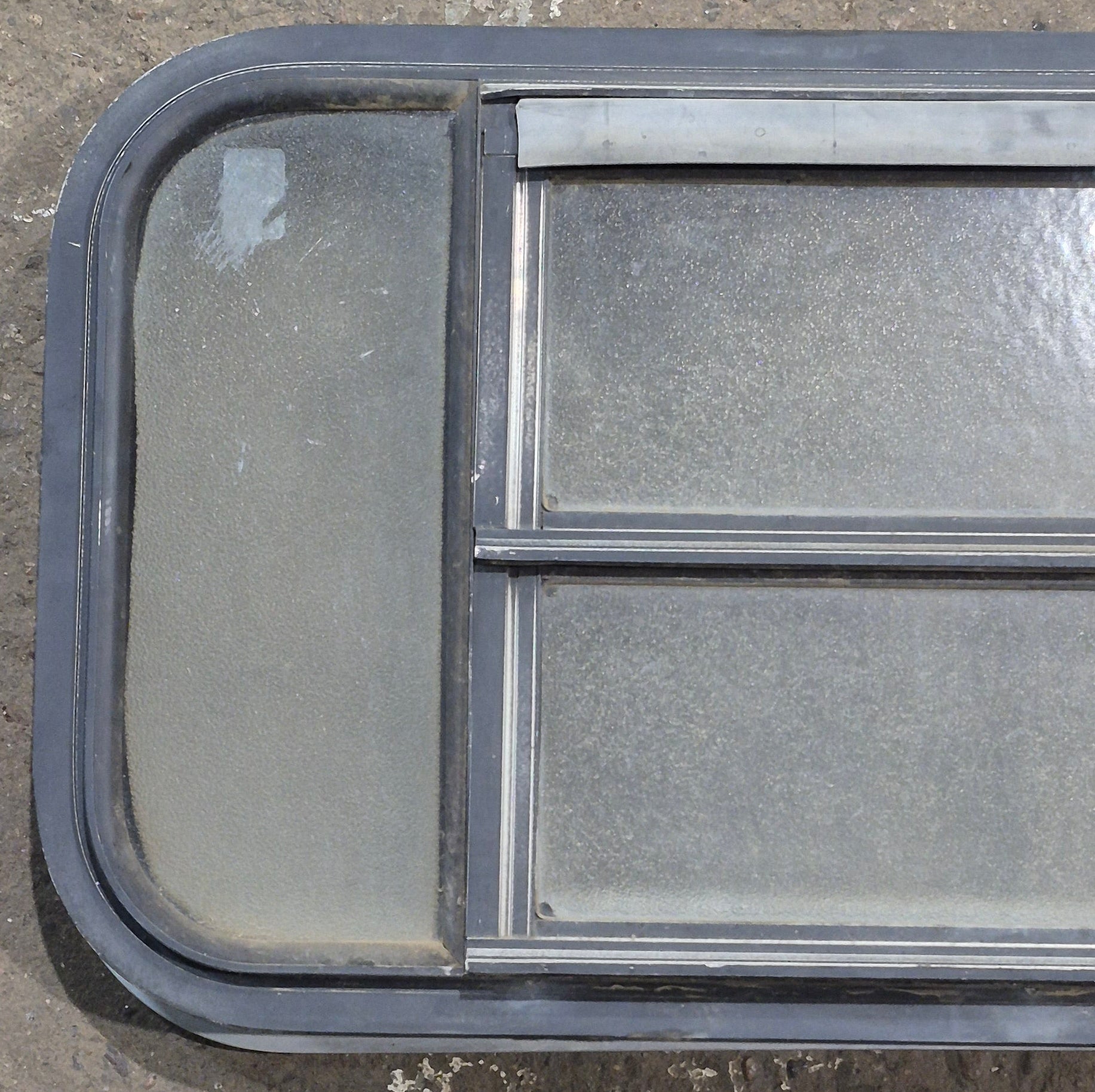 Used Black Radius Opening Window : 30 1/4" x 14 7/8" x 1 3/4" D - Young Farts RV Parts