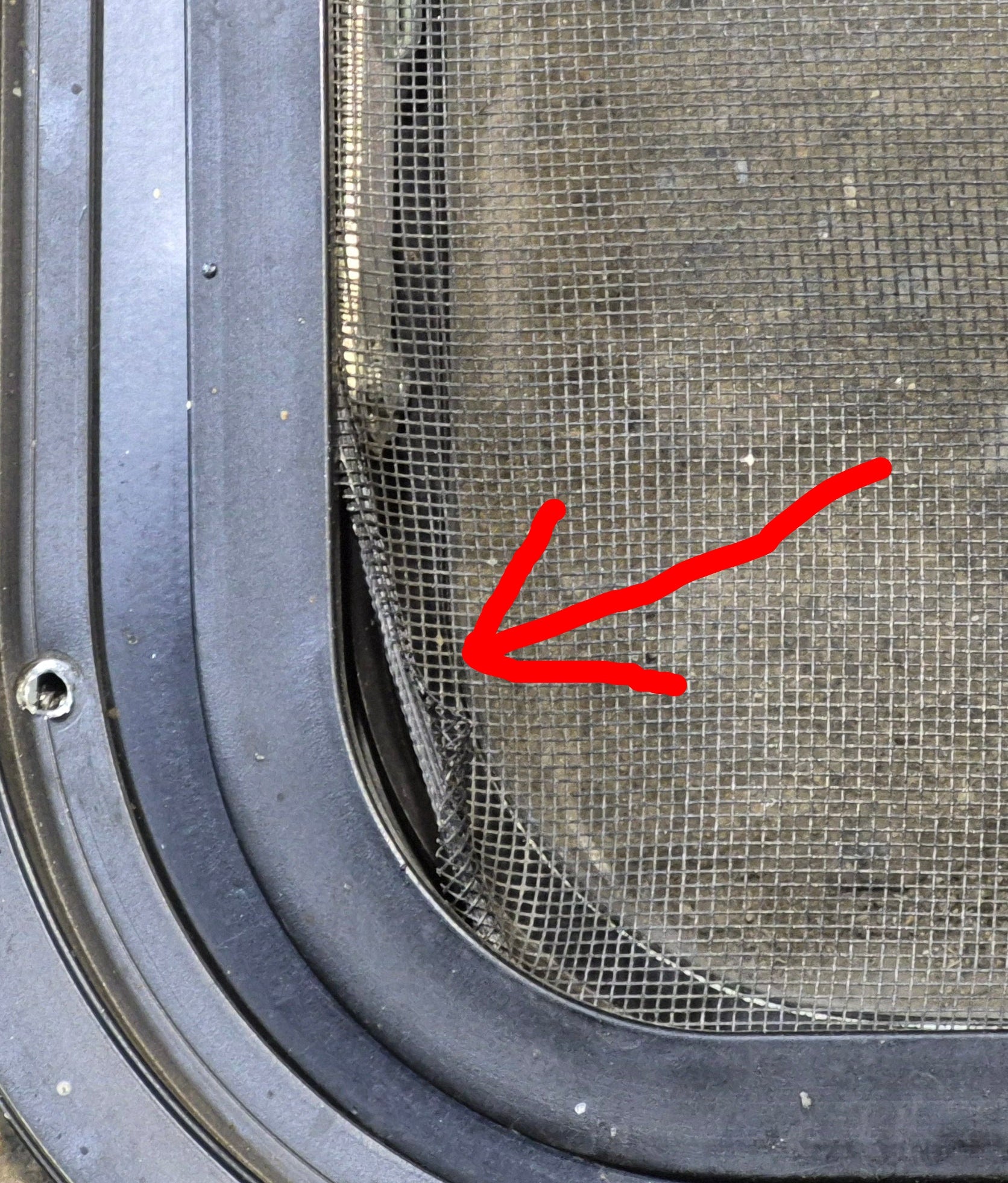 Used Black Radius Opening Window : 35 1/2" W x 17 1/4" H x 1 7/8" - Young Farts RV Parts