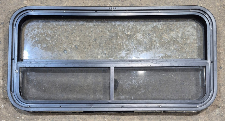 Used Black Radius Opening Window : 35 1/2" W x 17 1/4" H x 1 7/8" - Young Farts RV Parts