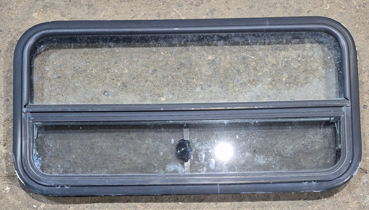 Used Black Radius Opening Window : 35 1/2" W x 17 1/4" H x 1 7/8" - Young Farts RV Parts