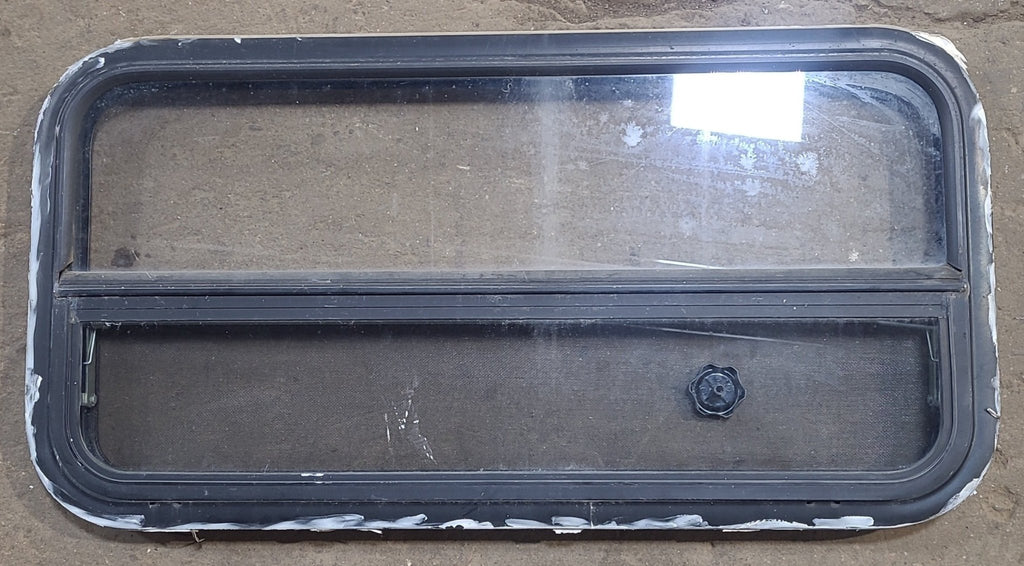 Used Black Radius Opening Window : 35 1/4" W x 17 1/4" H x 1 7/8" D - Young Farts RV Parts