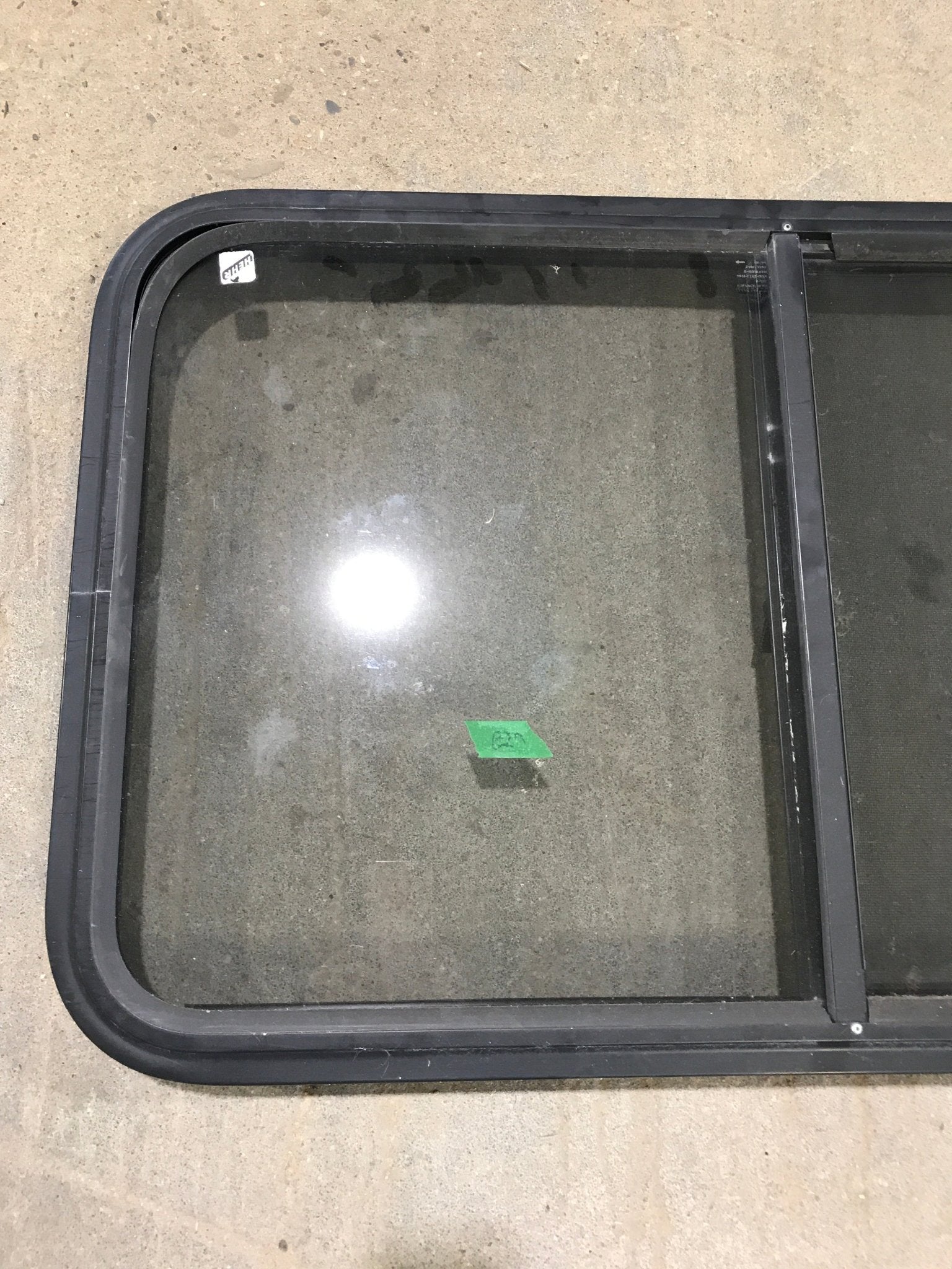 Used Black Radius Opening Window : 36 1/2" W x 22" H x 1 7/8" - Young Farts RV Parts