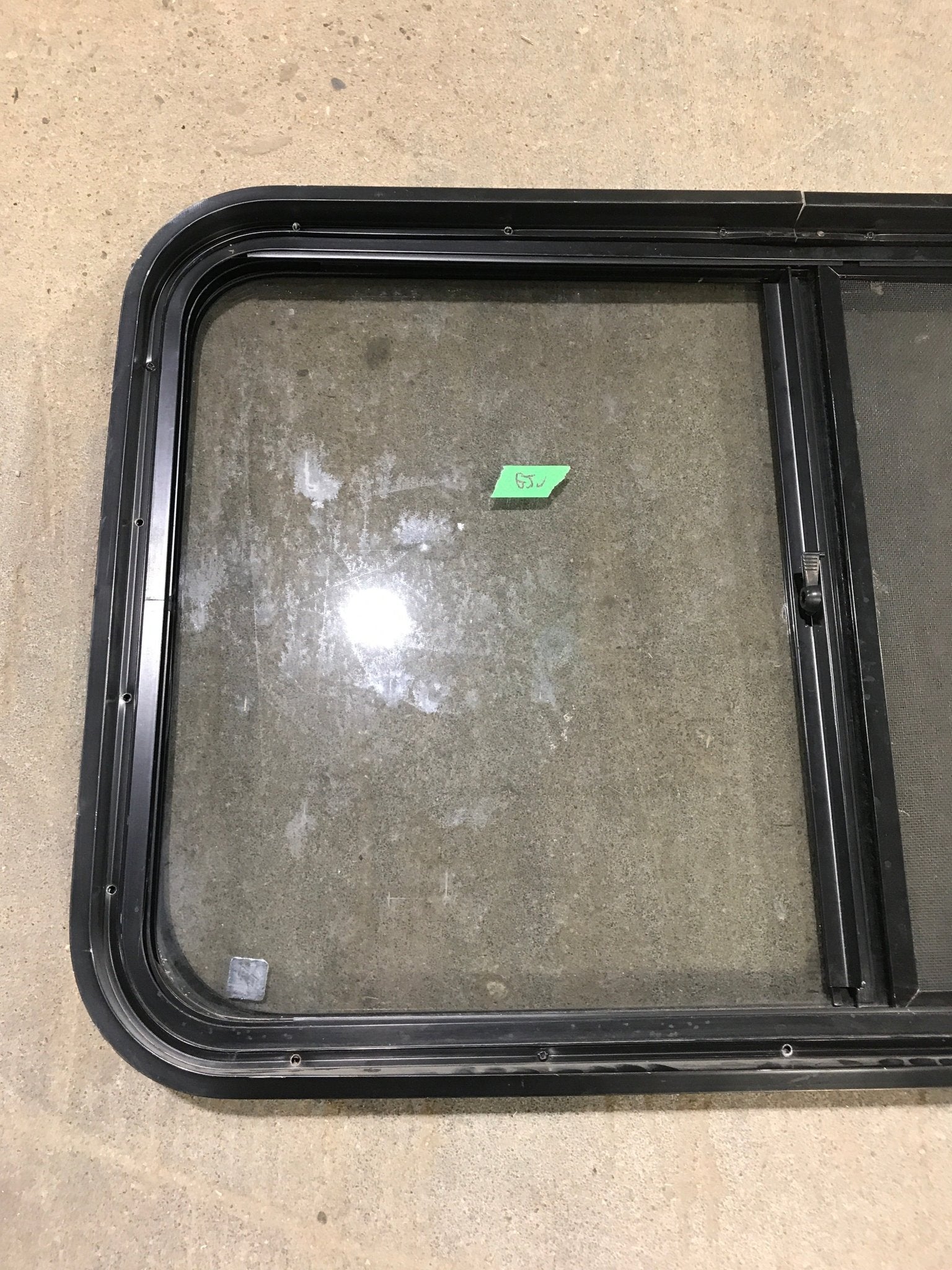 Used Black Radius Opening Window : 36 1/2" W x 22" H x 1 7/8" - Young Farts RV Parts