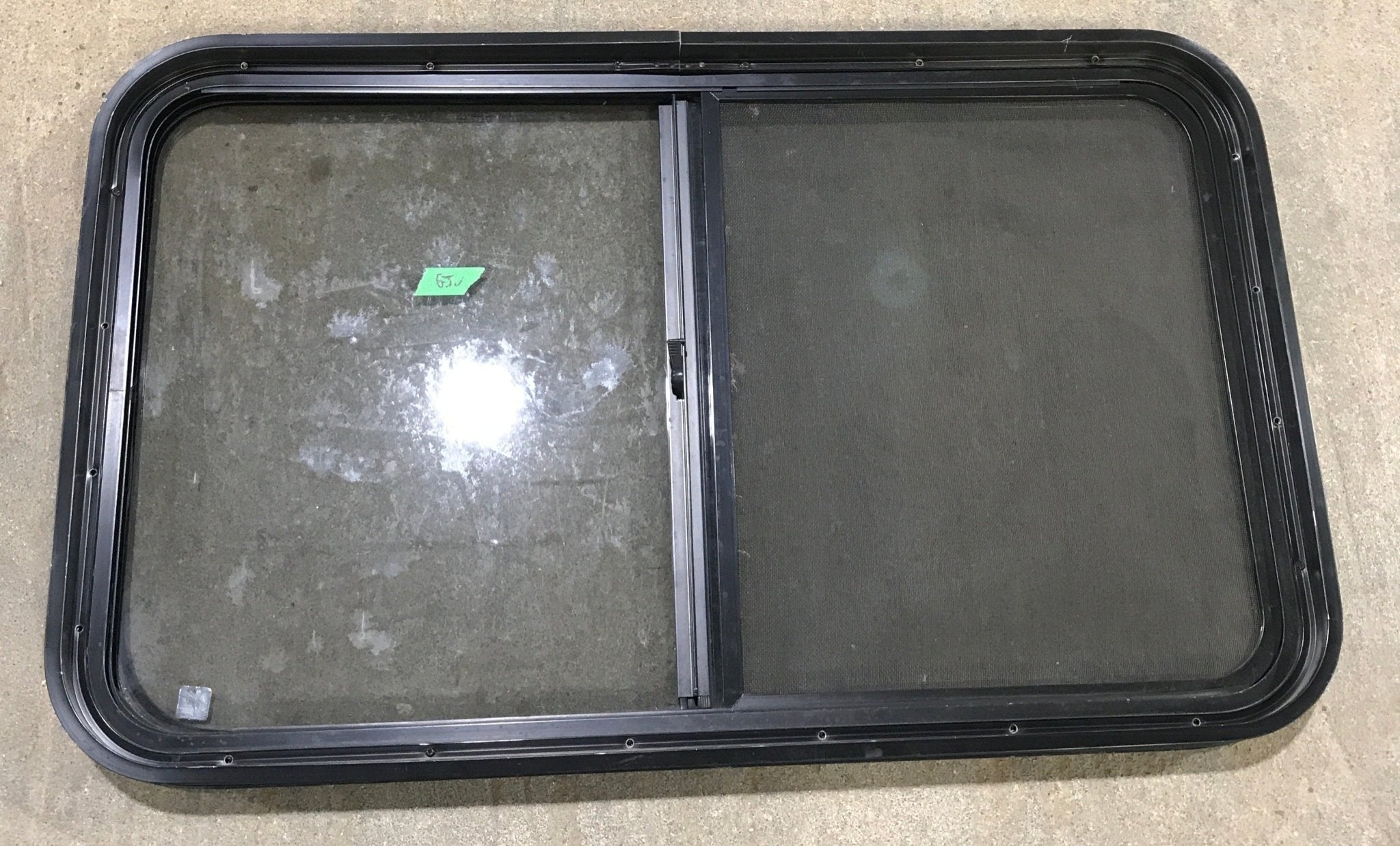 Used Black Radius Opening Window : 36 1/2" W x 22" H x 1 7/8" - Young Farts RV Parts