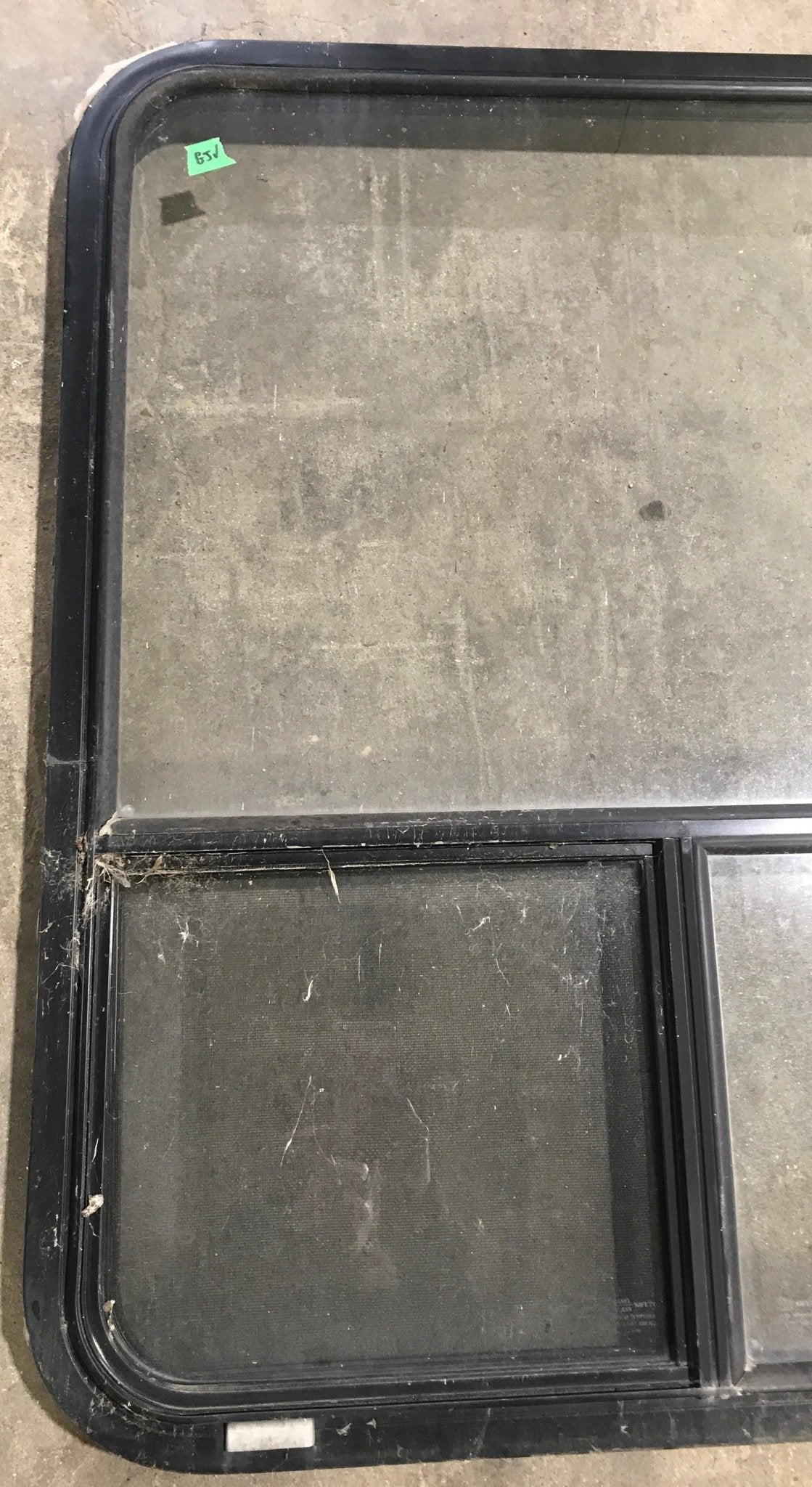 Used Black Radius Opening Window : 36 1/4" W x 30 1/4" H x 1 7/8" D - Young Farts RV Parts