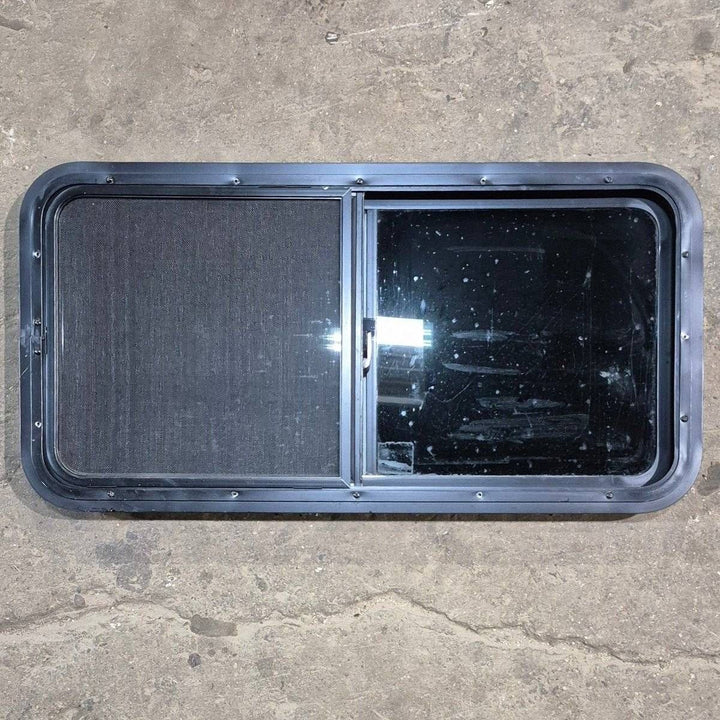 Used Black Radius Opening Window - 36 1/8" X 17 1/2" X 1 7/8" - Young Farts RV Parts