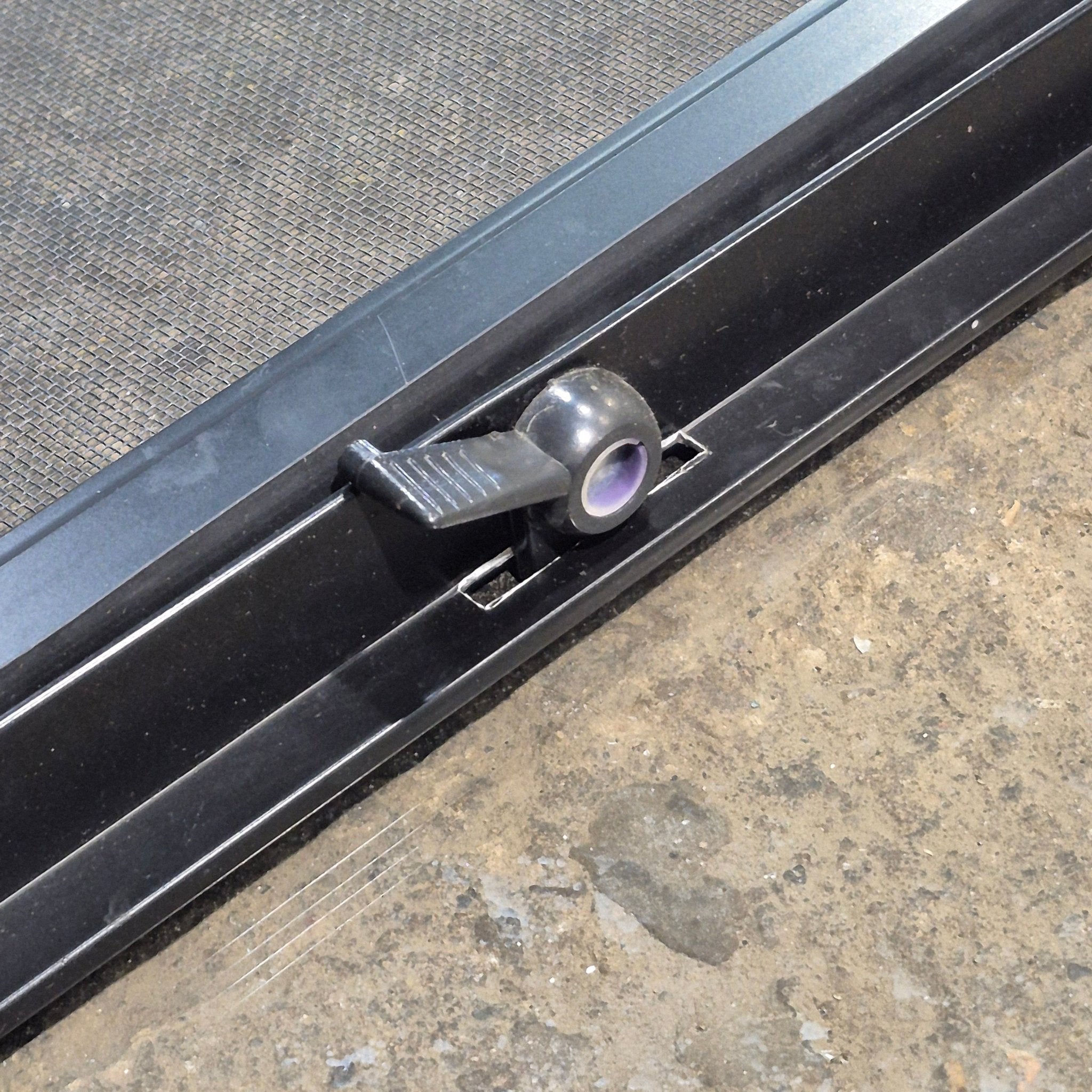 Used Black Radius Opening Window : 42 1/4" W x 21 3/4" H x 1 3/4" - Young Farts RV Parts