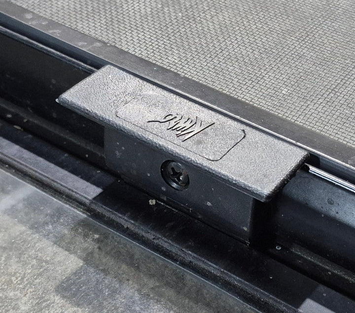 Used Black Radius Opening Window : 59 1/4" W x 14 1/2" H x 1 7/8" - Young Farts RV Parts