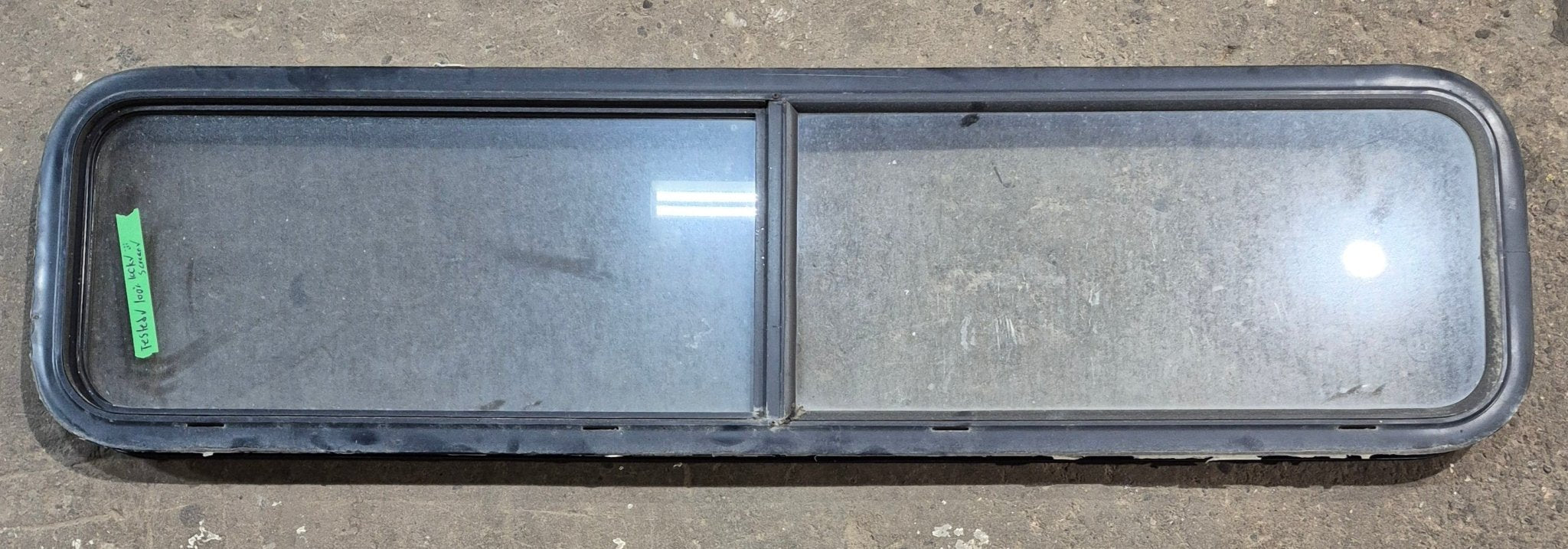 Used Black Radius Opening Window : 59 1/4" W x 14 1/2" H x 1 7/8" - Young Farts RV Parts