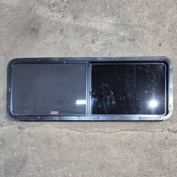 Used Black Radius Opening Window - 60" X 21 1/2" X 1 7/8" - Young Farts RV Parts