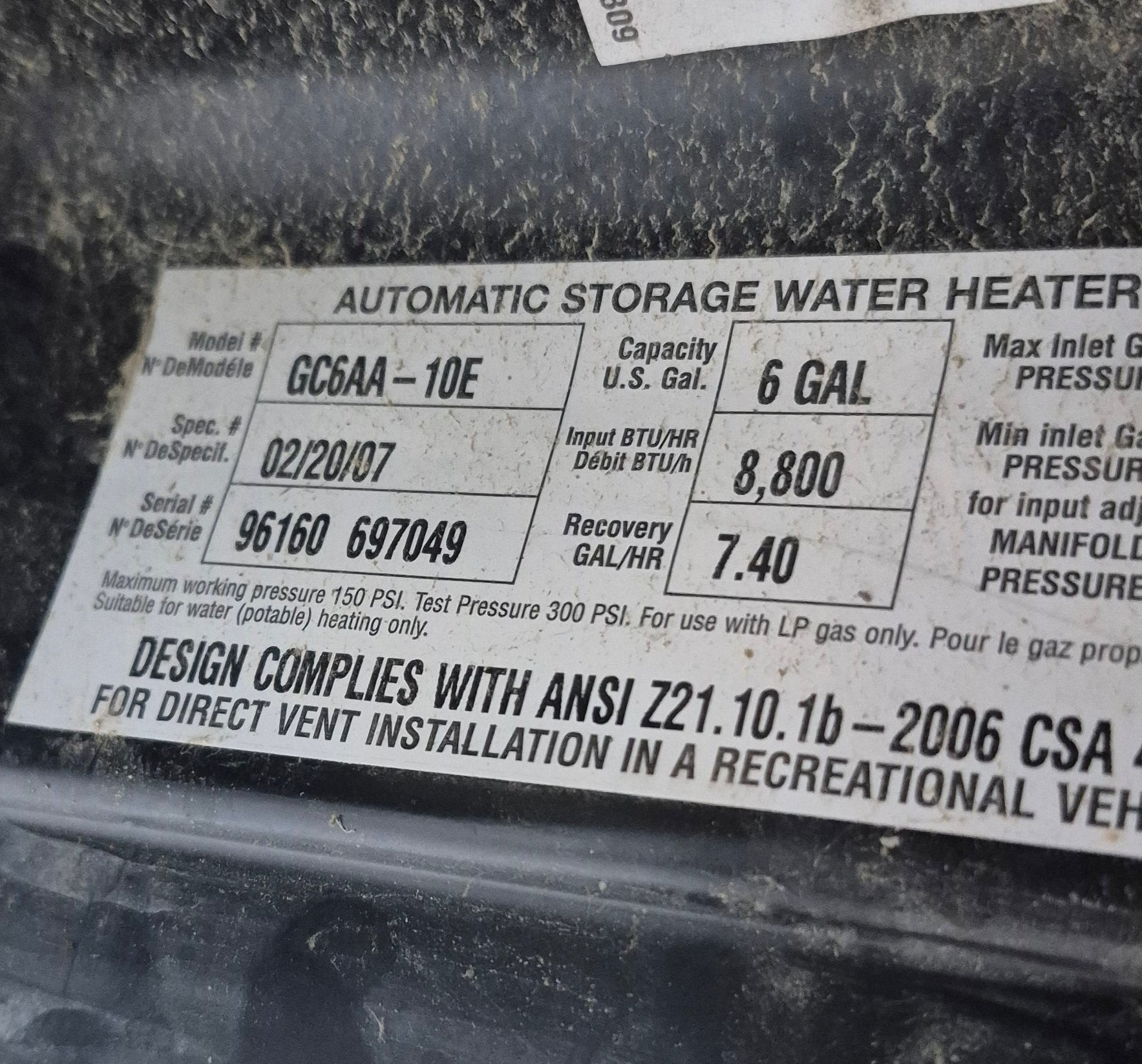 Used Complete Atwood Hot Water Heater, 6 Gal. - GC6AA - 10E - Young Farts RV Parts