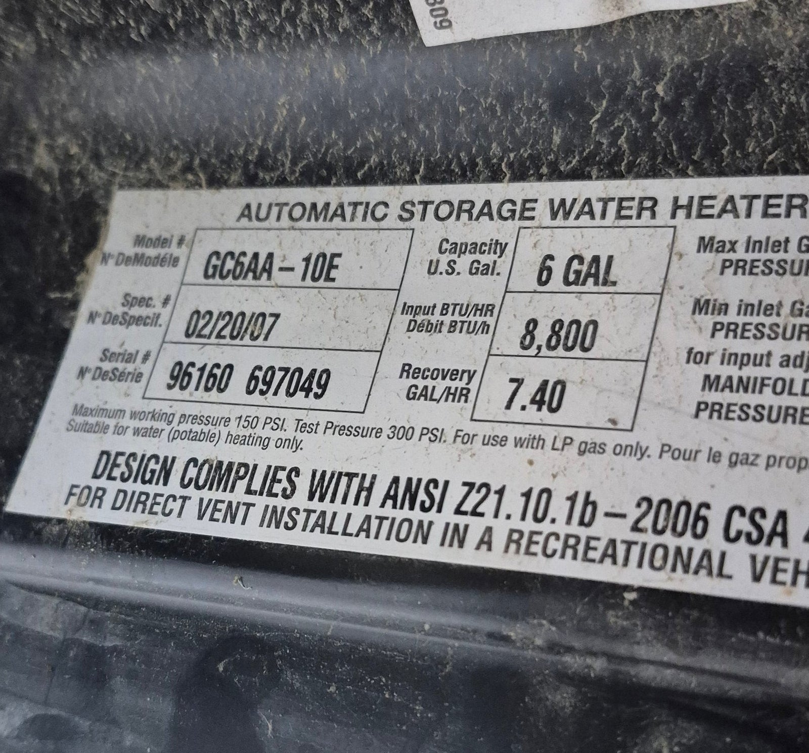 Used Complete Atwood Hot Water Heater, 6 Gal. - GC6AA - 10E - Young Farts RV Parts