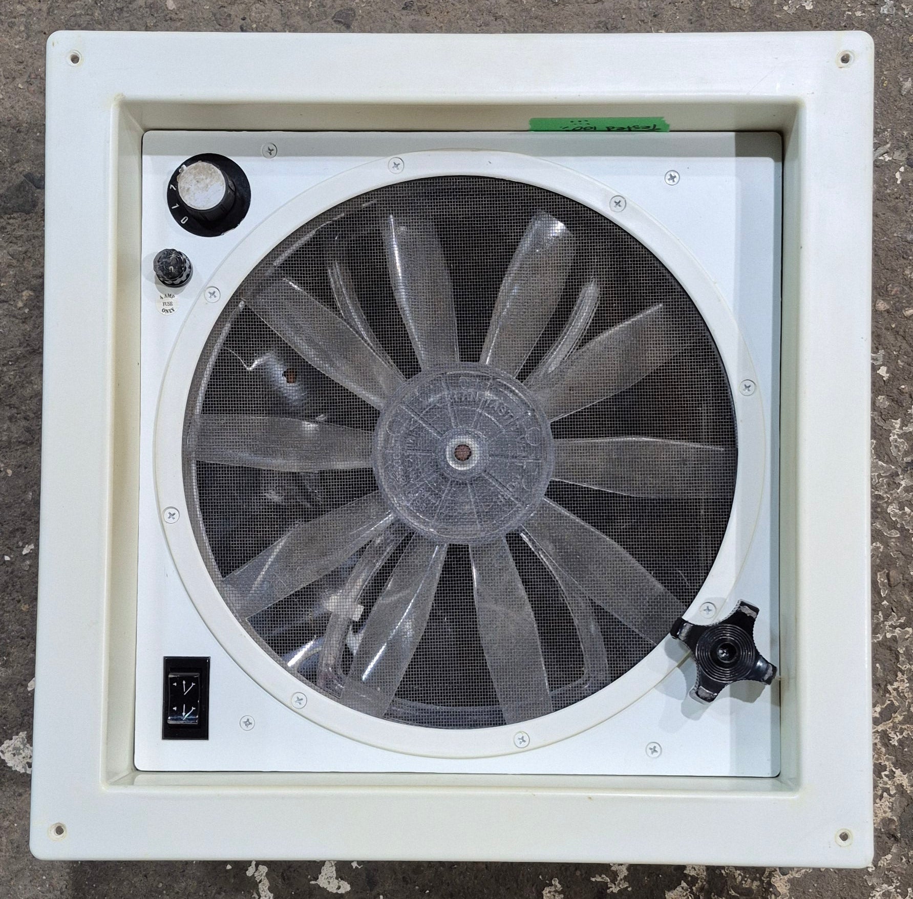 Used Complete Bathroom Fan Vent, 12V - 13 1/2" x 13 1/2" - Young Farts RV Parts