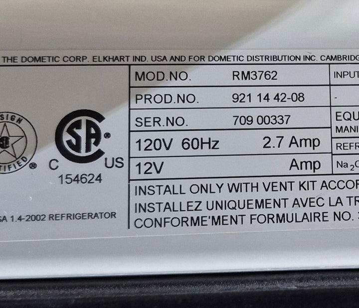 Used Complete Dometic Fridge, 2 - WAY - RM3762 - Young Farts RV Parts