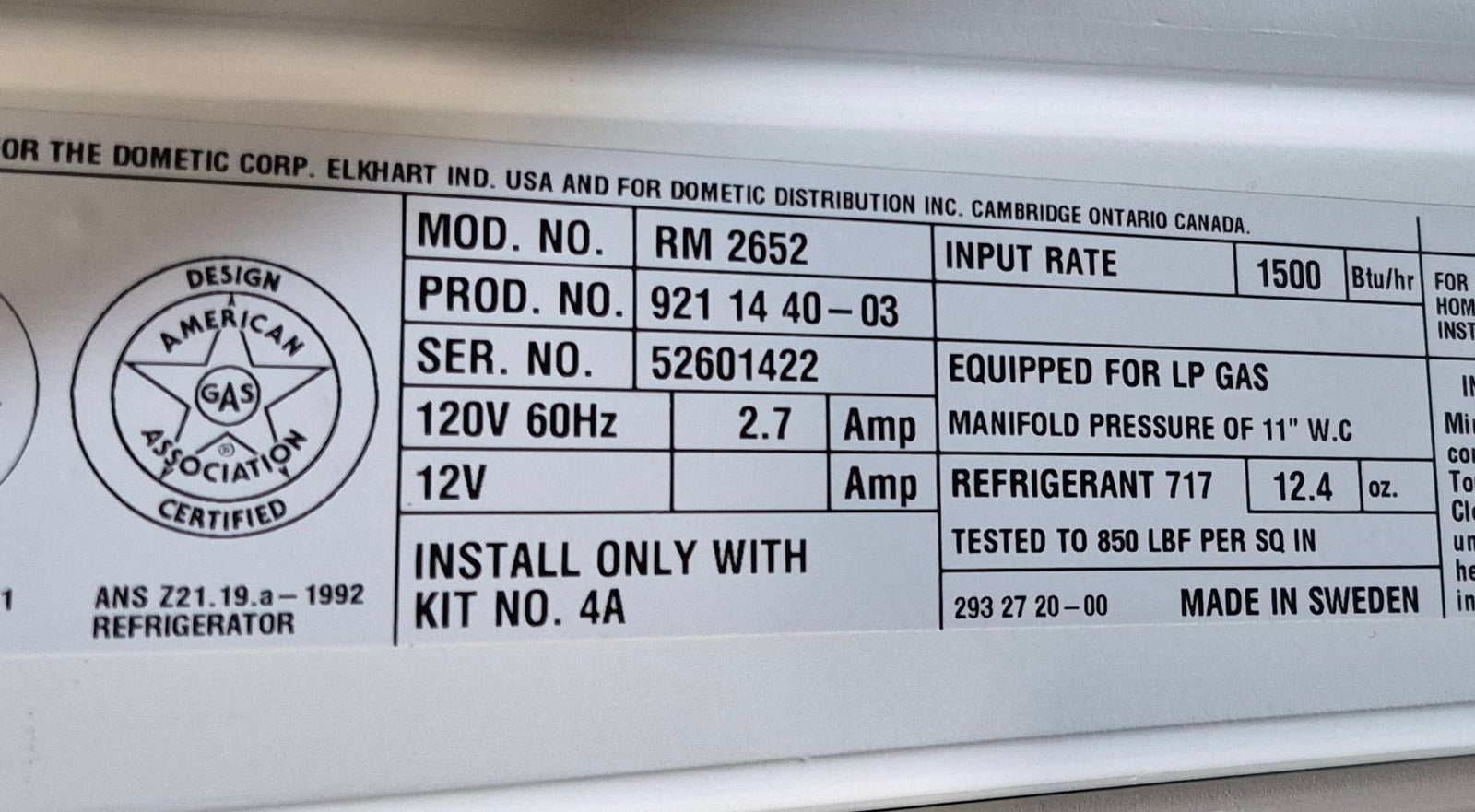 Used Complete Dometic RM2652 Fridge 2 - WAY - Young Farts RV Parts