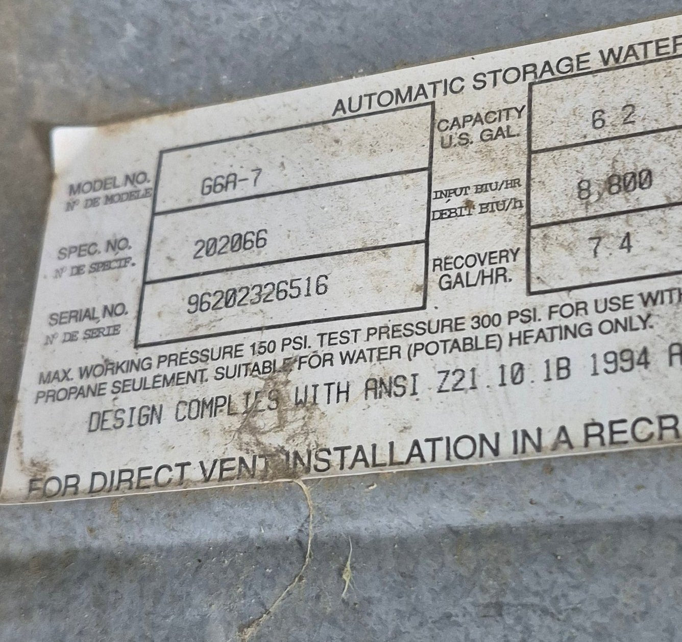 Used Complete G6A - 7 Atwood Hot Water Heater 6 Gallon - Young Farts RV Parts