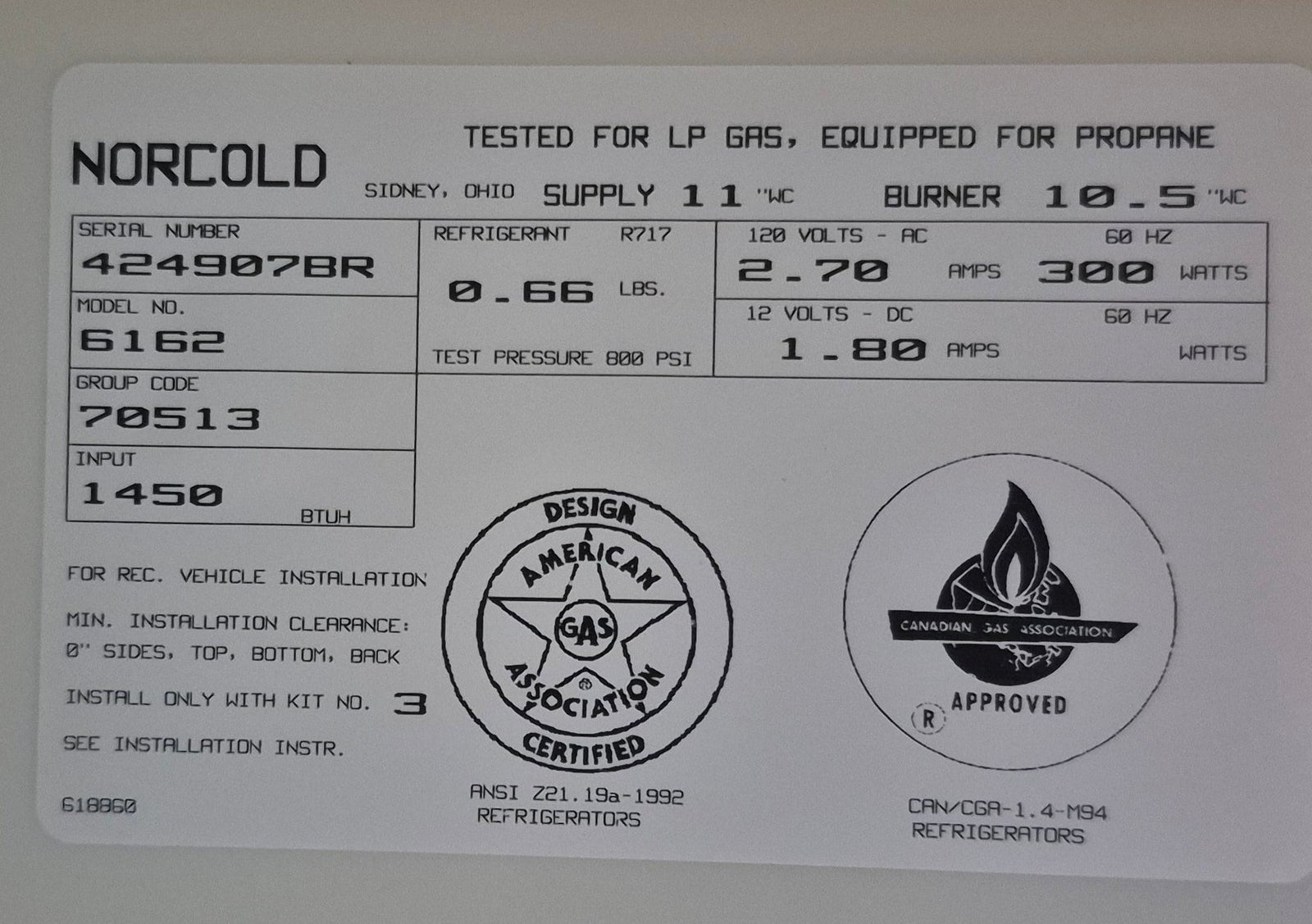 Used Complete Norcold 6162 Fridge 2 - Way - Young Farts RV Parts