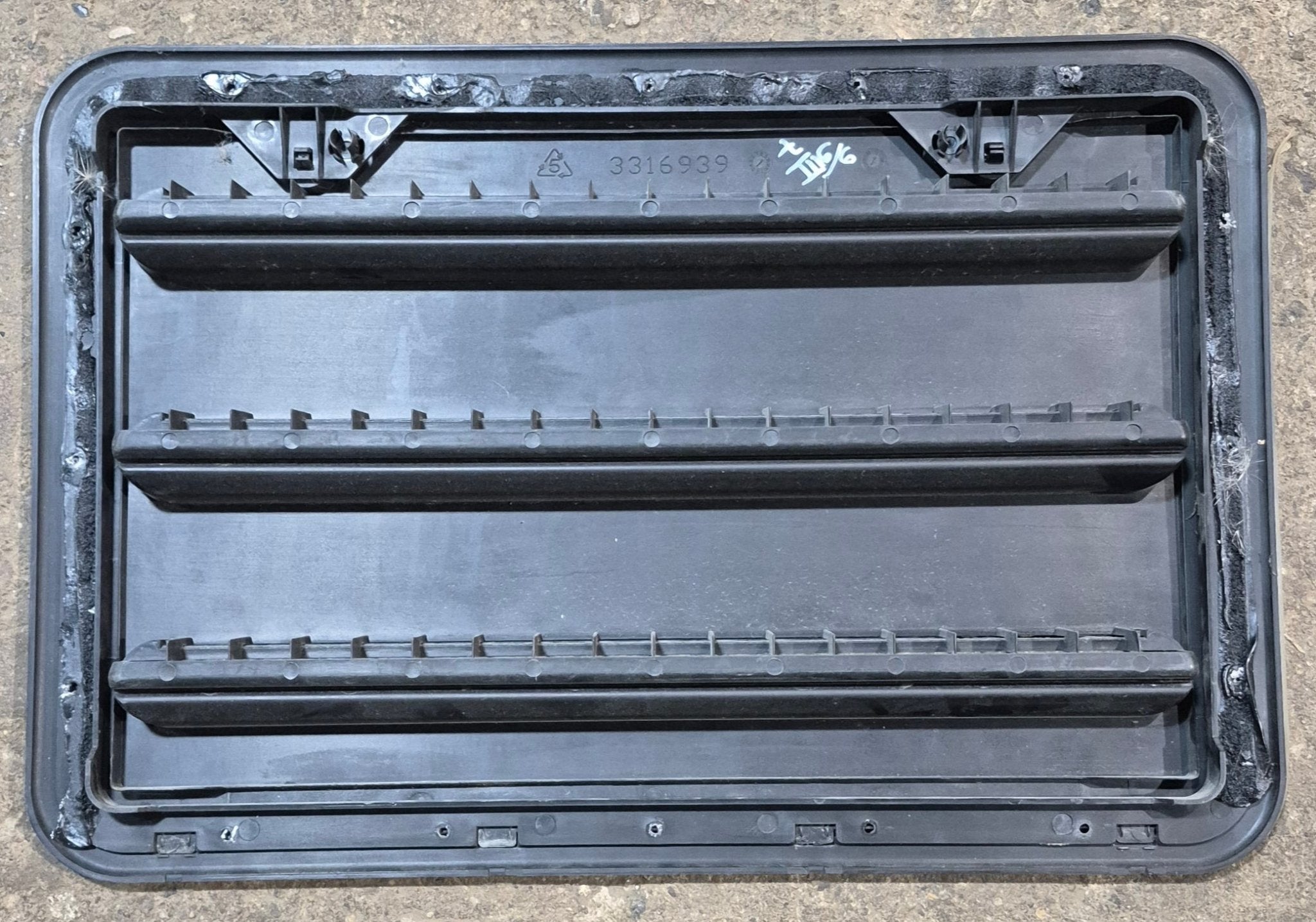 Used Dometic Black Air Intake Side Refrigerator Vent - HAS FRAME - Young Farts RV Parts