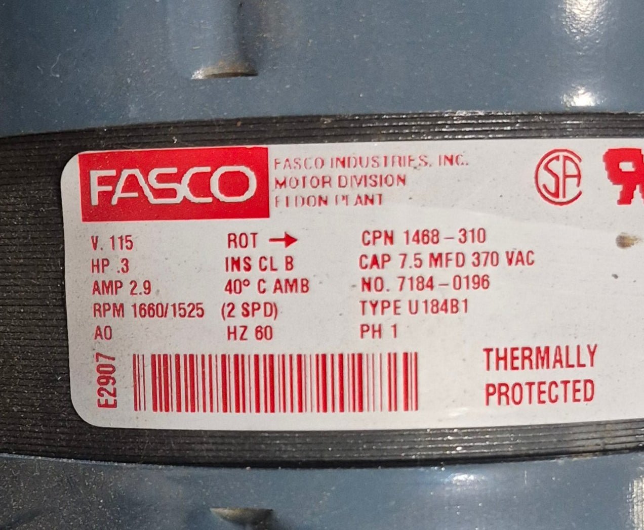Used FASCO A/C Motor Assembly - Coleman - Young Farts RV Parts