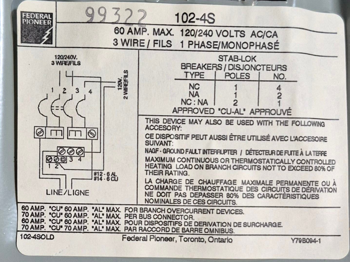 Used Federal Pioneer Stab - Lok Load Center - 102 - 4S - Young Farts RV Parts